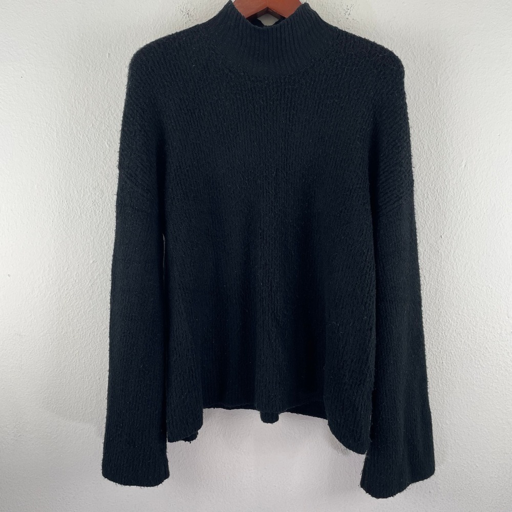 Cozy French Connection Womens Black Mock Neck‎ Wide Sleeve Knit Sweater Large